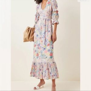 Banjanan Aubree Ruffles Puff Sleeve Maxi Dress in Dawn Chorus Crystal Ro…